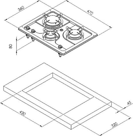 CAN 3 Burner Hob Stainless Steel Marine