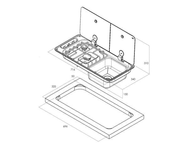 Load image into Gallery viewer, CAN Rectangular 2 Burner Hob/Sink Combo (RHSink) incl Mixer
