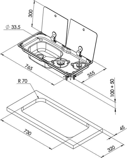 CAN Combination Unit 2 Burner Sink With Mixer - LH sink