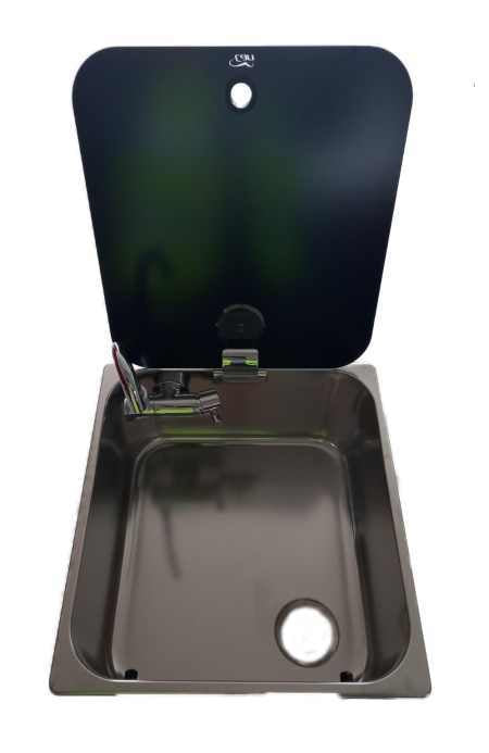 Can Rectangular Sink With Hot & Cold Mixer & Glass Lid