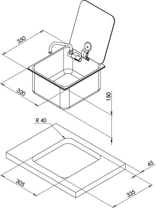 Can Rectangular Sink With Hot & Cold Mixer & Glass Lid