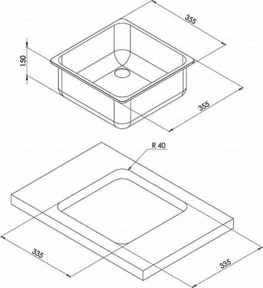 Can Square Semipolish Stainless Steel Sink 360 x 360 x 150