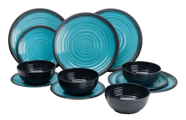 Load image into Gallery viewer, DINNER SET Granite Aqua Melamine 12 Piece Tableware Set
