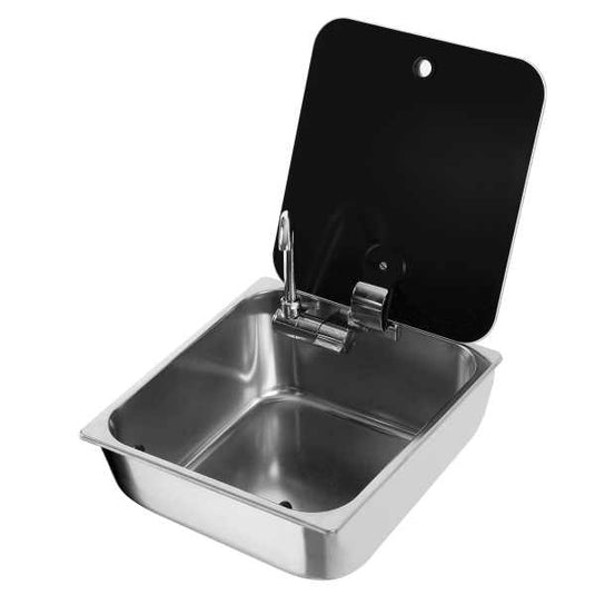 Can Rectangular Sink With Hot & Cold Mixer & Glass Lid